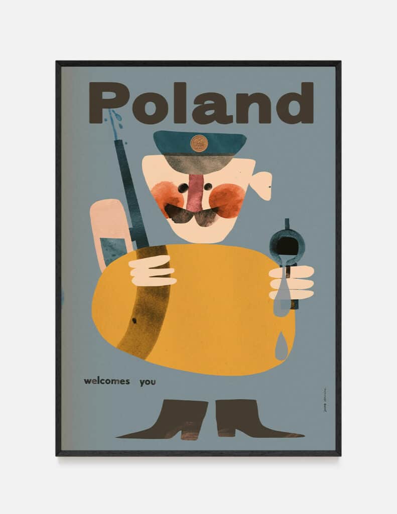 Plakat POLAND WELCOMES YOU niebieski